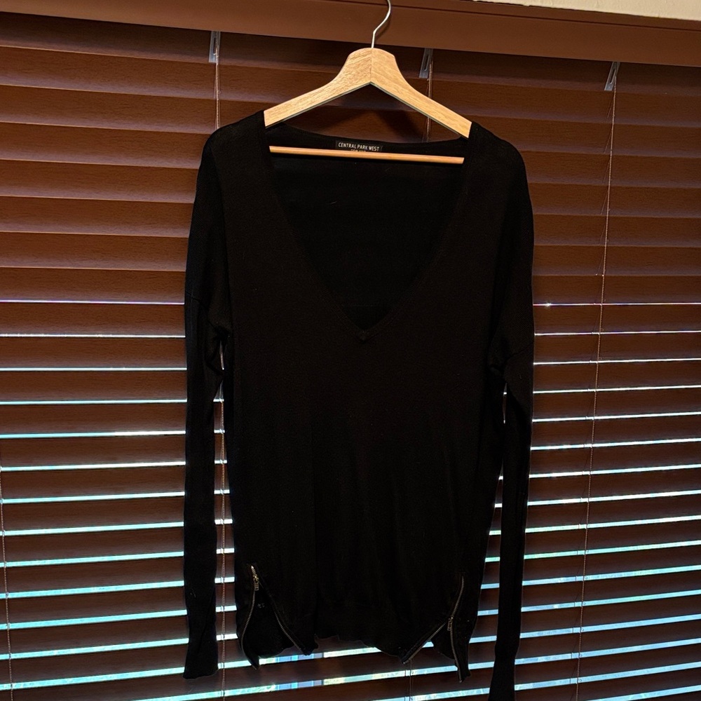 Central Park West Black V-Neck Long Sleeve Top
